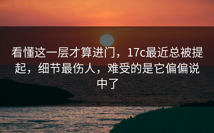 看懂这一层才算进门，17c最近总被提起，细节最伤人，难受的是它偏偏说中了