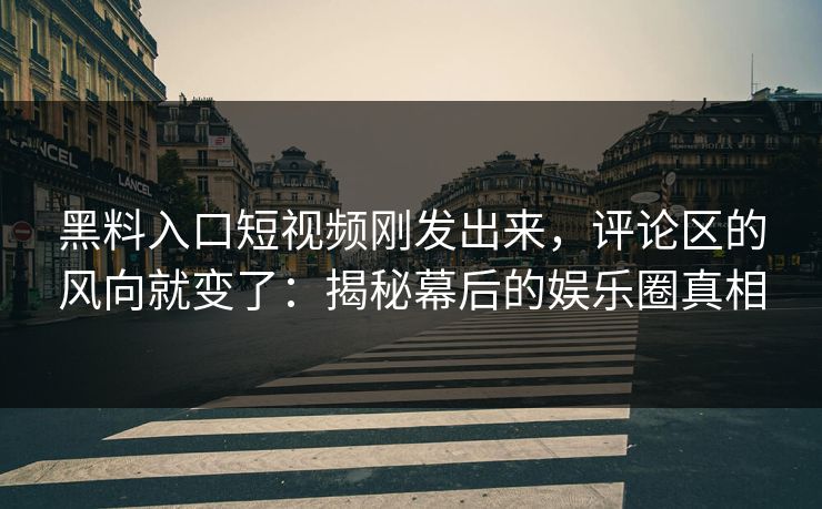 黑料入口短视频刚发出来，评论区的风向就变了：揭秘幕后的娱乐圈真相