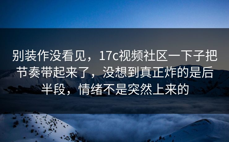 别装作没看见，<strong>17C</strong>视频社区一下子把节奏带起来了，没想到真正炸的是后半段，情绪不是突然上来的