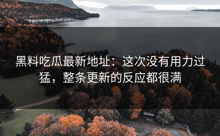 黑料吃瓜最新地址：这次没有用力过猛，整条更新的反应都很满